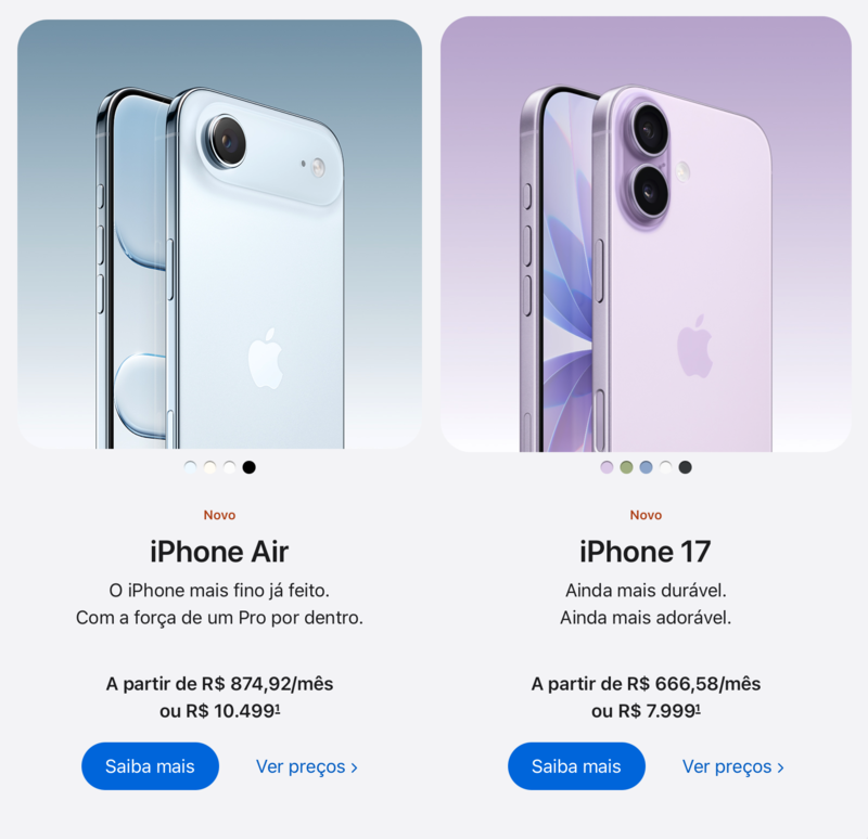 iPhone 17 e iPhone Air