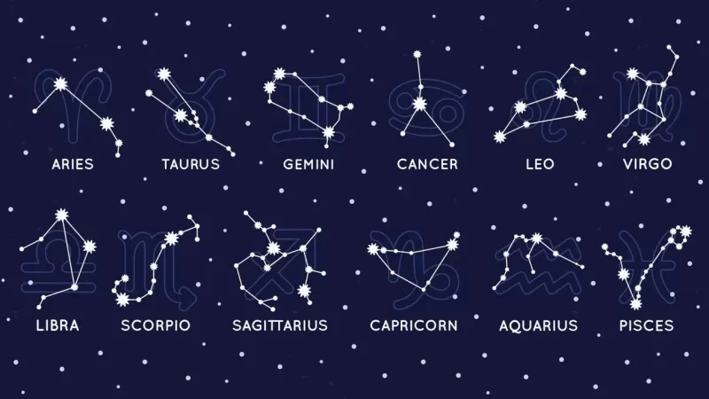 Ilustração com os doze signos do zodíaco