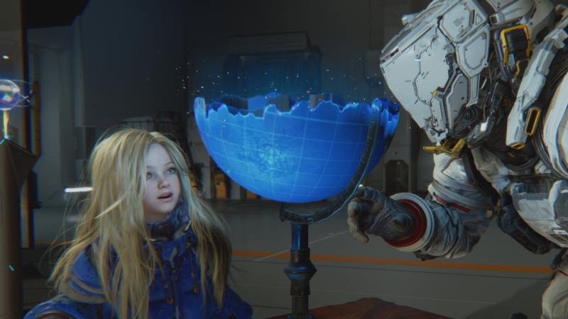 Hugh e Diana visualizando um Globo